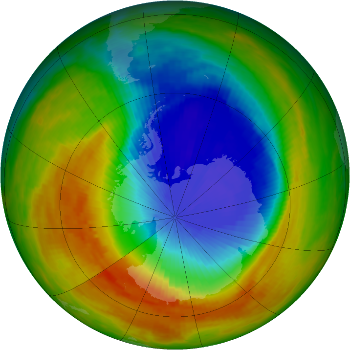 Antarctic ozone map for 30 October 1991